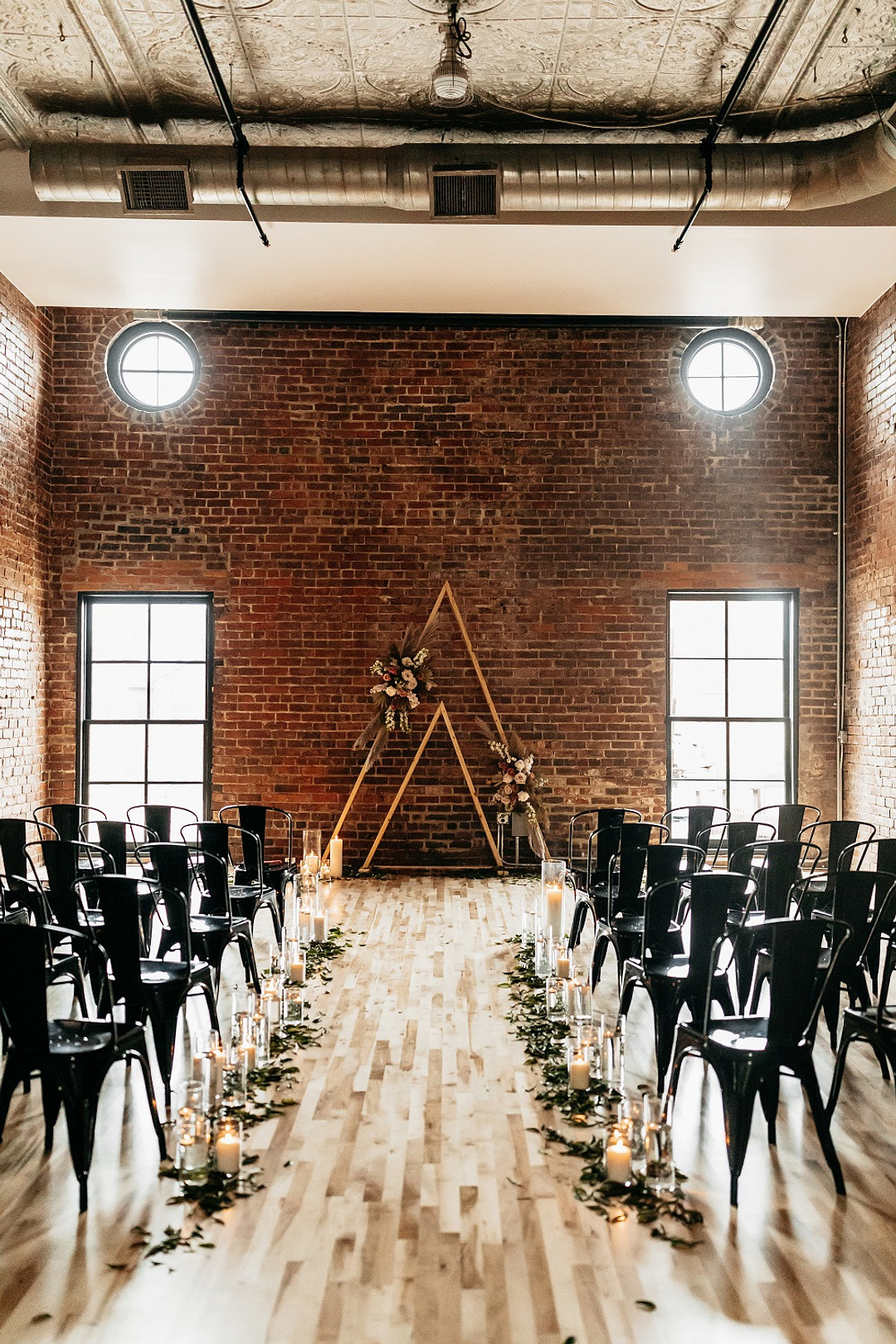 Triangle Arch Backdrop Flowers Ceremony Aisle Modern City Wedding Ideas Alisa Nicholle Co
