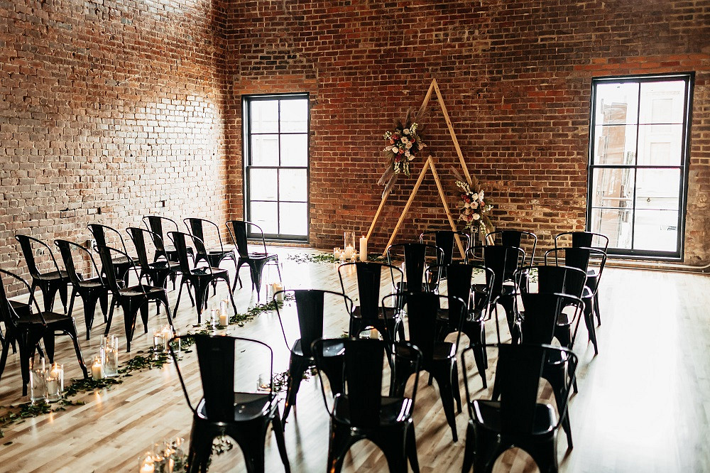 Triangle Arch Backdrop Flowers Ceremony Aisle Modern City Wedding Ideas Alisa Nicholle Co