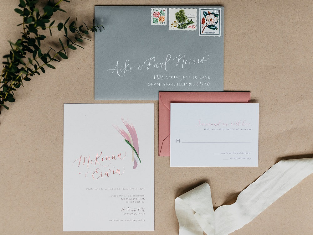 Stationery Invite Invitations Grey Coral Modern City Wedding Ideas Alisa Nicholle Co