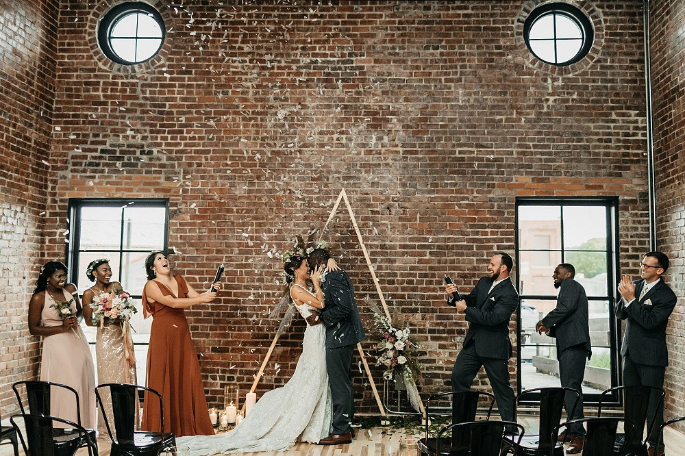 Triangle Arch Backdrop Flowers Ceremony Aisle Modern City Wedding Ideas Alisa Nicholle Co