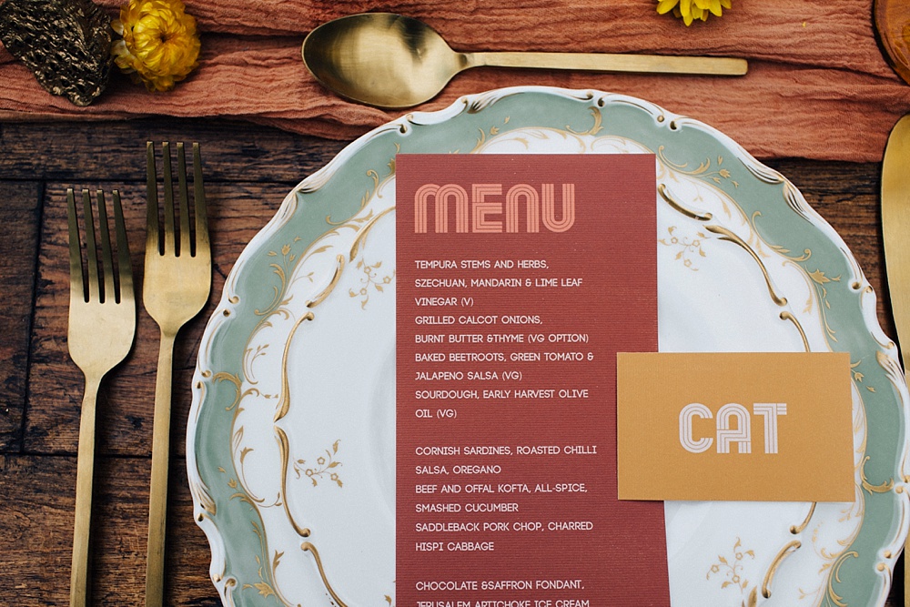 Menu Place Setting Stationery Mustard Yellow Wedding Ideas Paola de Paola