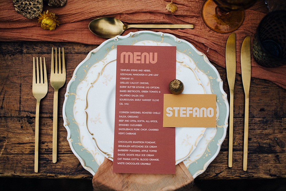 Menu Place Setting Stationery Mustard Yellow Wedding Ideas Paola de Paola