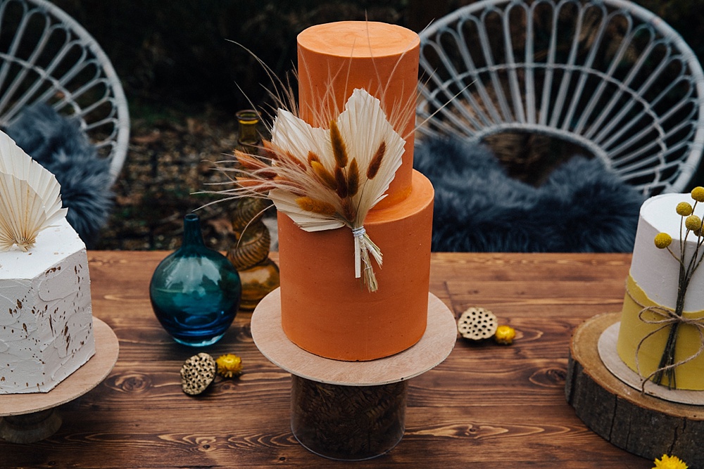 Orange Cake Dried Palm Mustard Yellow Wedding Ideas Paola de Paola