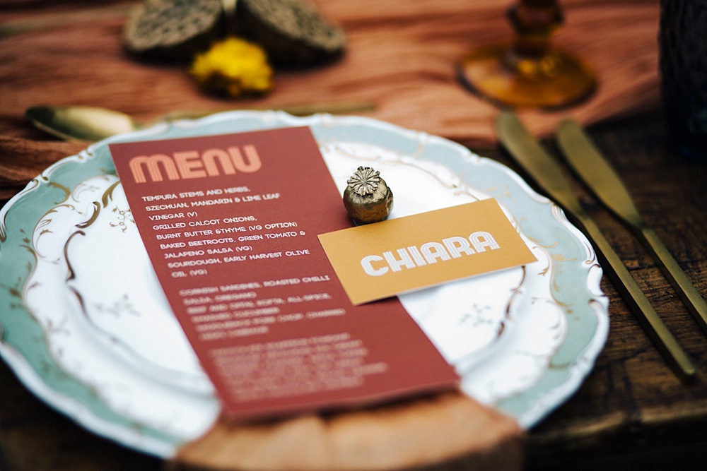 Menu Place Setting Stationery Mustard Yellow Wedding Ideas Paola de Paola