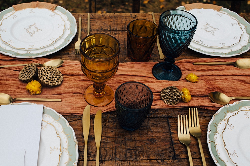 Table Tablescape Woodland Woods Orange Pampas Grass Decor Mustard Yellow Wedding Ideas Paola de Paola