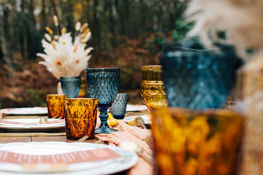 Table Tablescape Woodland Woods Orange Pampas Grass Decor Mustard Yellow Wedding Ideas Paola de Paola