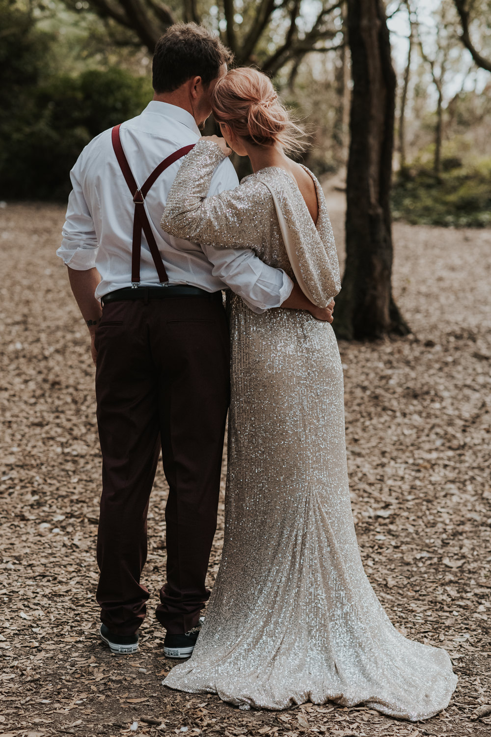 Dress Gown Bride Bridal Gold Sequins Outdoor Beach Wedding Ceremony Lauren Knuckey Photography