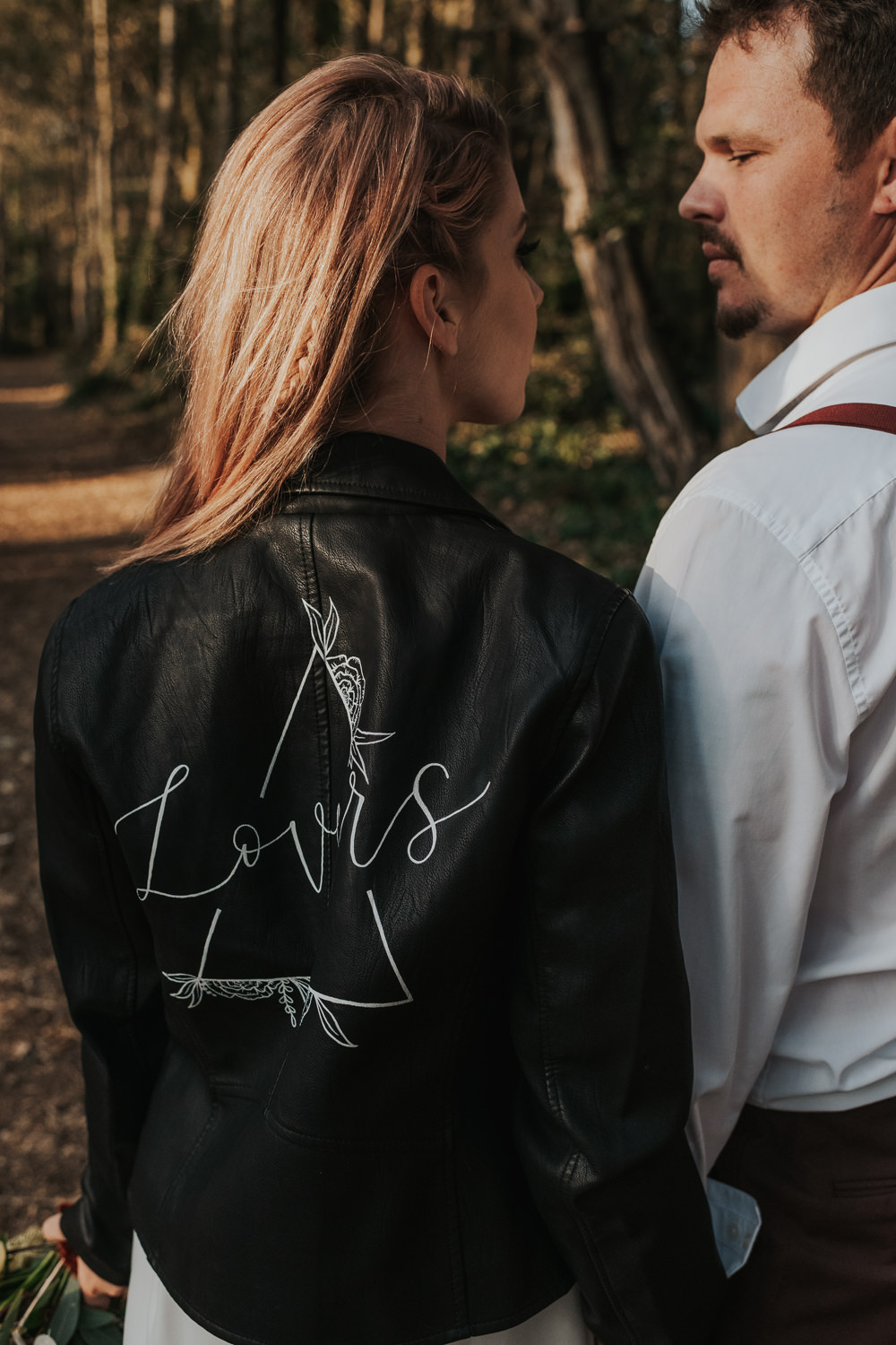 Bride Bridal Leather Jacket Outdoor Beach Wedding Ceremony Lauren Knuckey Photography