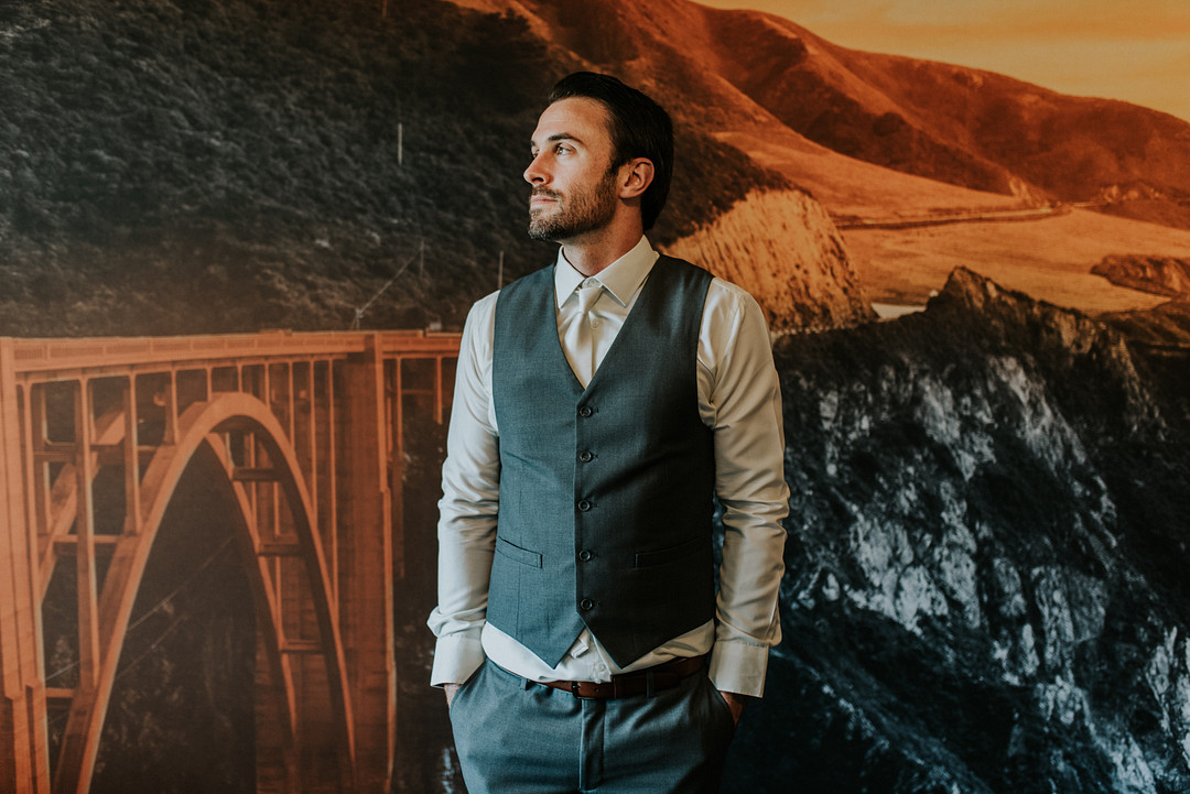 Groom Grey Waistcoat Trousers Redwoods Elopement Heather K Purdy