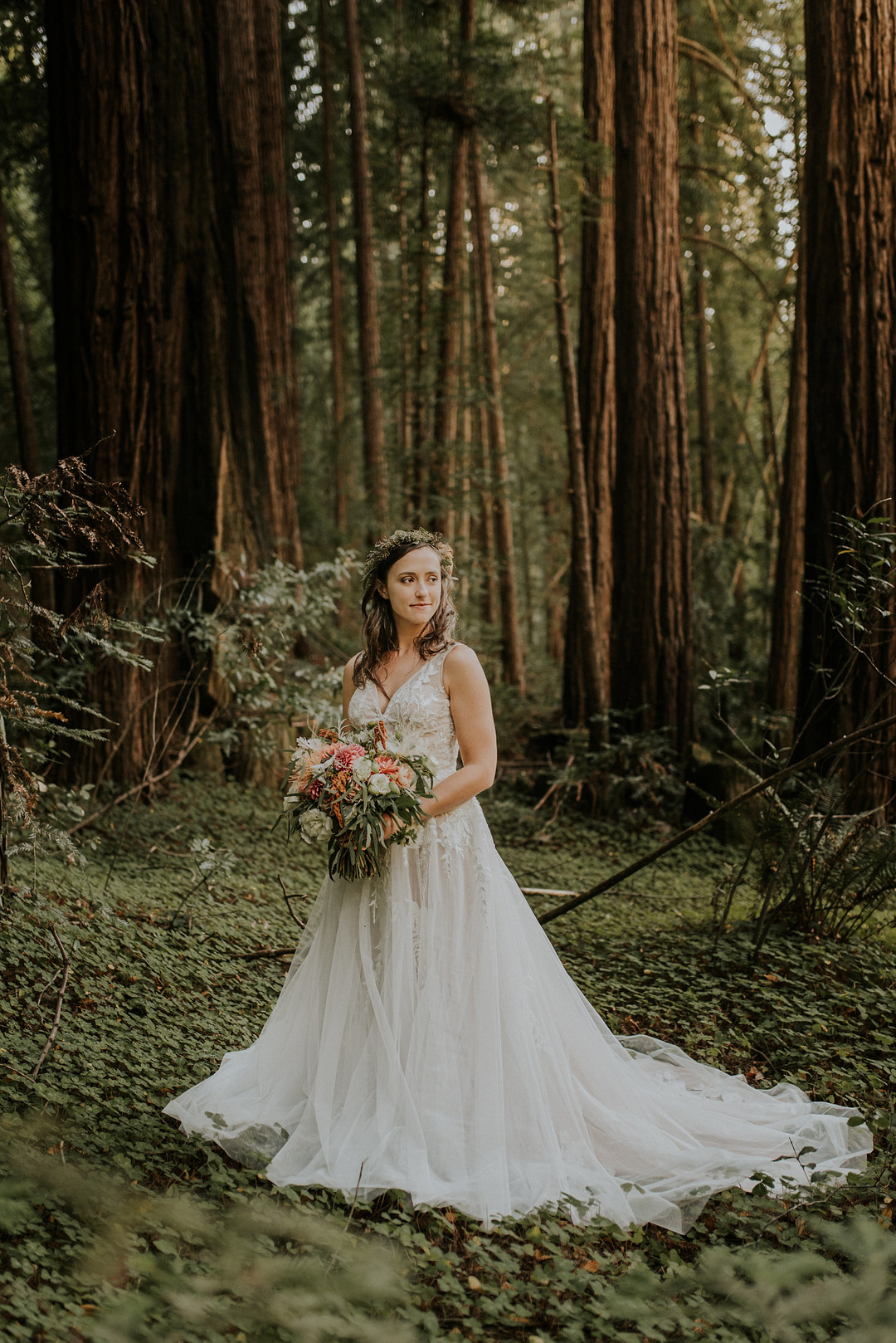 Dress Gown Bride Bridal Lace Tulle Redwoods Elopement Heather K Purdy