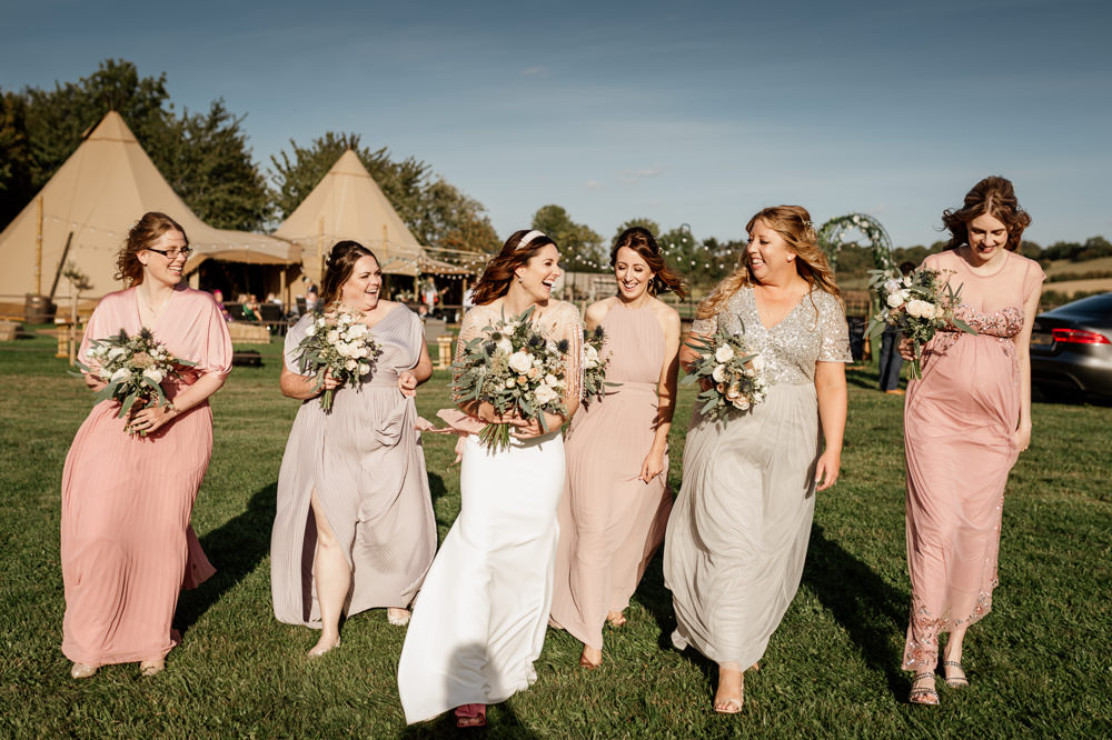 Mismatched Bridesmaids Bridesmaid Dress Dresses Pink Relaxed Tipi Wedding Twig and Vine Photography