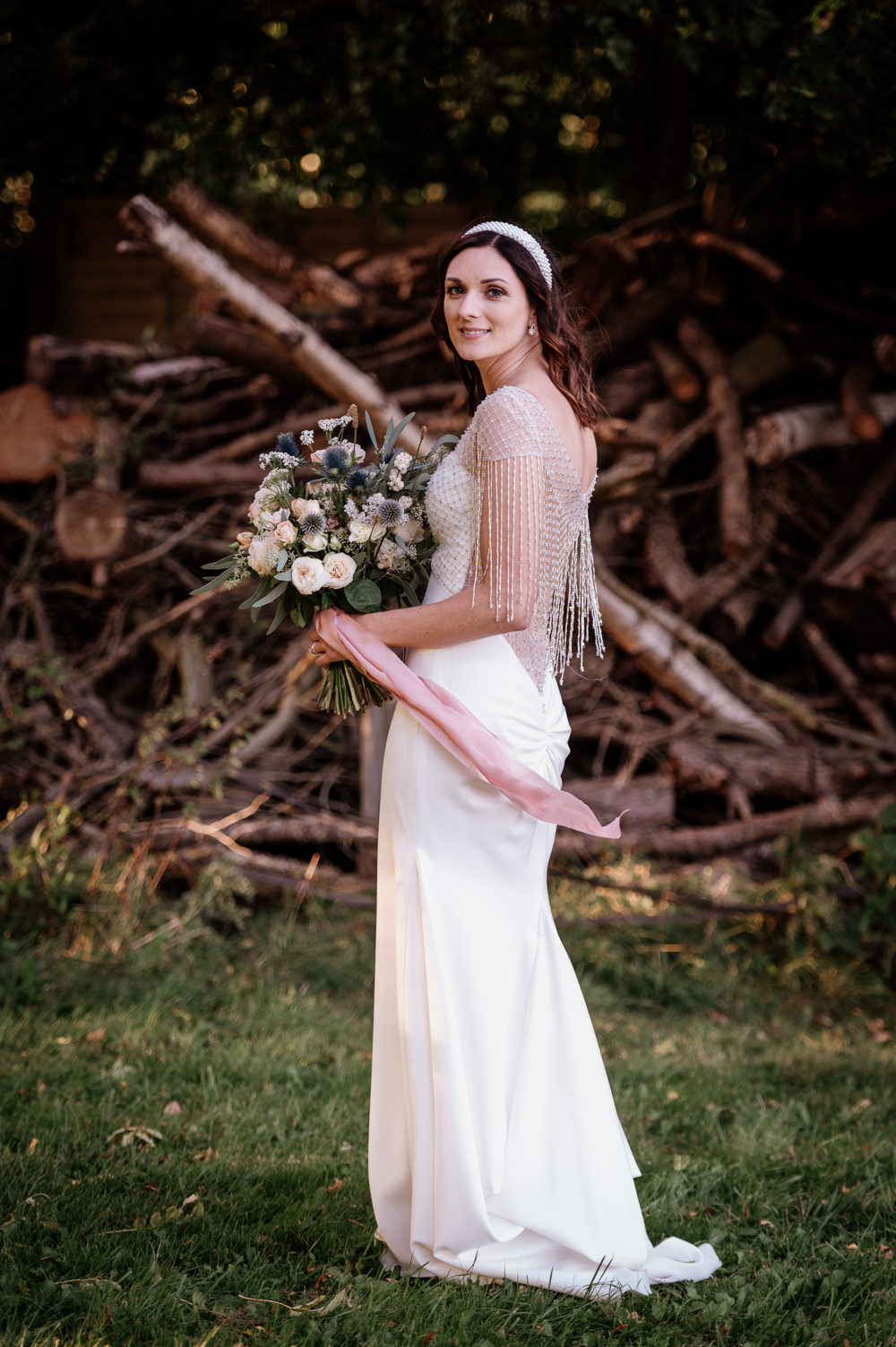 Dress Gown Bride Bridal Sottero and Midgley Beaded Fringe Back Relaxed Tipi Wedding Twig and Vine Photography