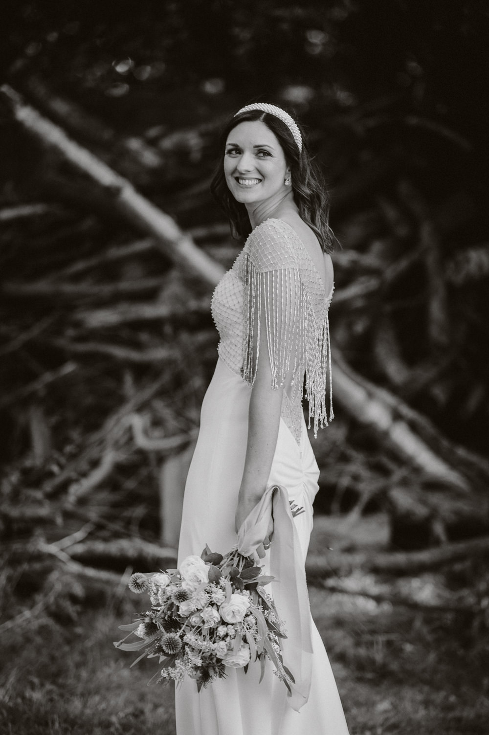 Dress Gown Bride Bridal Sottero and Midgley Beaded Fringe Back Relaxed Tipi Wedding Twig and Vine Photography