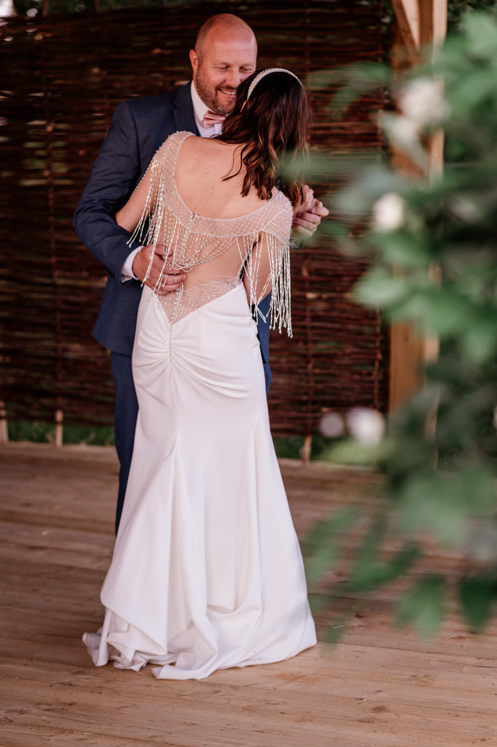 Dress Gown Bride Bridal Sottero and Midgley Beaded Fringe Back Relaxed Tipi Wedding Twig and Vine Photography