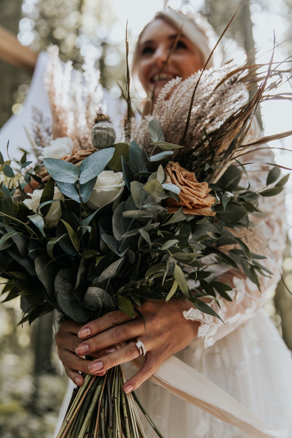 Bouquet Flowers Bride Bridal Greenery Foliage Pampas Grass Sage Green Wedding Ideas Amy Cutliffe Photography