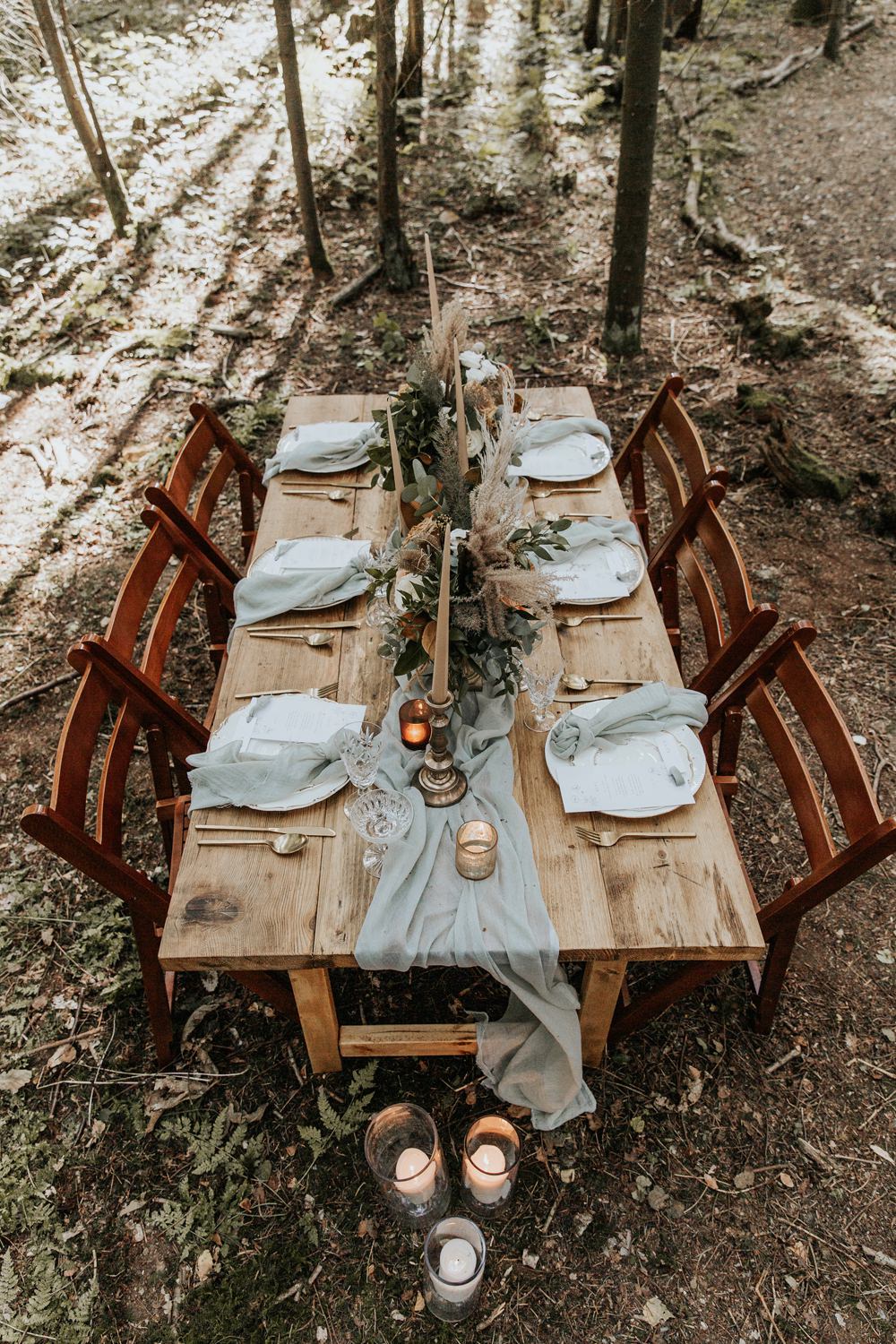 Table Tablescape Decor Candles Wooden Sage Green Wedding Ideas Amy Cutliffe Photography