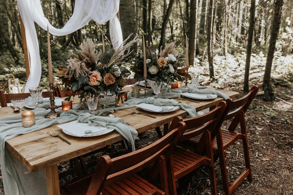 Table Tablescape Decor Candles Wooden Sage Green Wedding Ideas Amy Cutliffe Photography