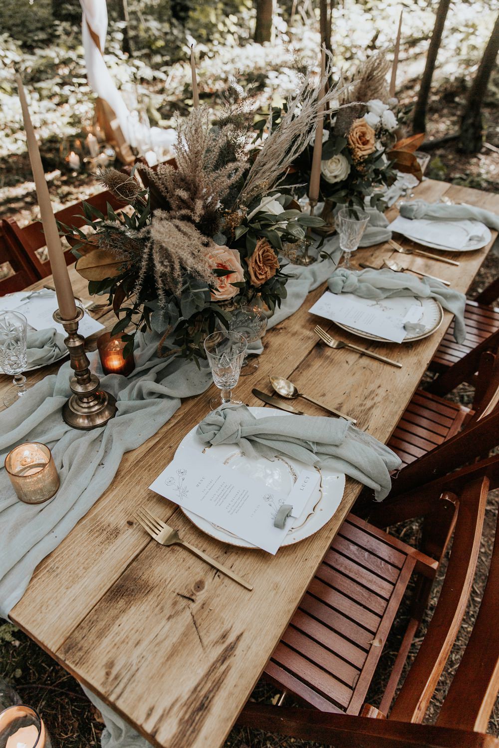 Table Tablescape Decor Candles Wooden Sage Green Wedding Ideas Amy Cutliffe Photography