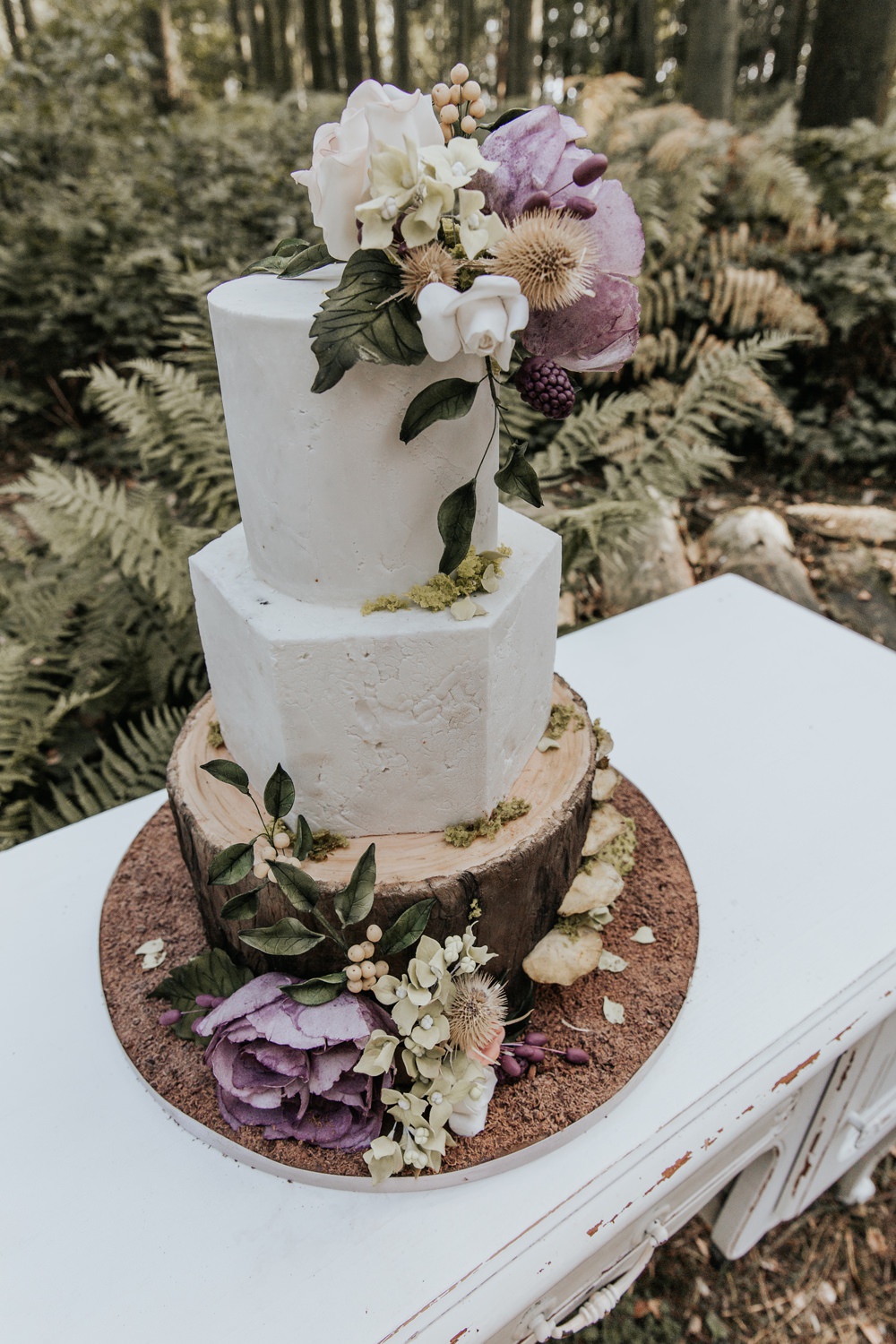 Hexagon Cake Flowers Sage Green Wedding Ideas Amy Cutliffe Photography