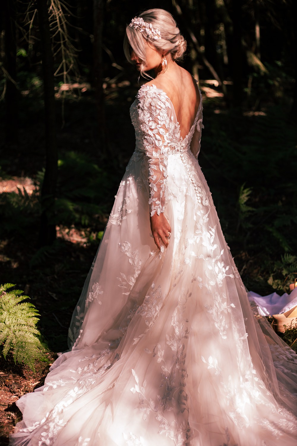 Dress Gown Bride Bridal Long Sleeves Train Sage Green Wedding Ideas Kristen Kate Photography