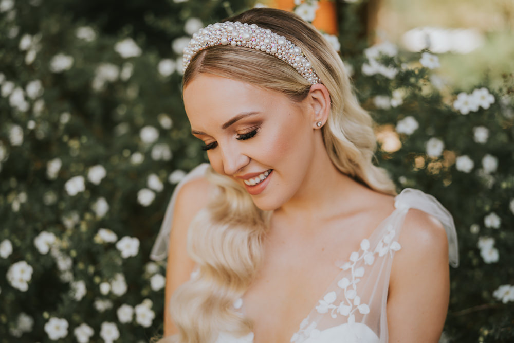Stylish Floral Wedding Poppy Carter Portraits Bride Bridal Make Up Hairband