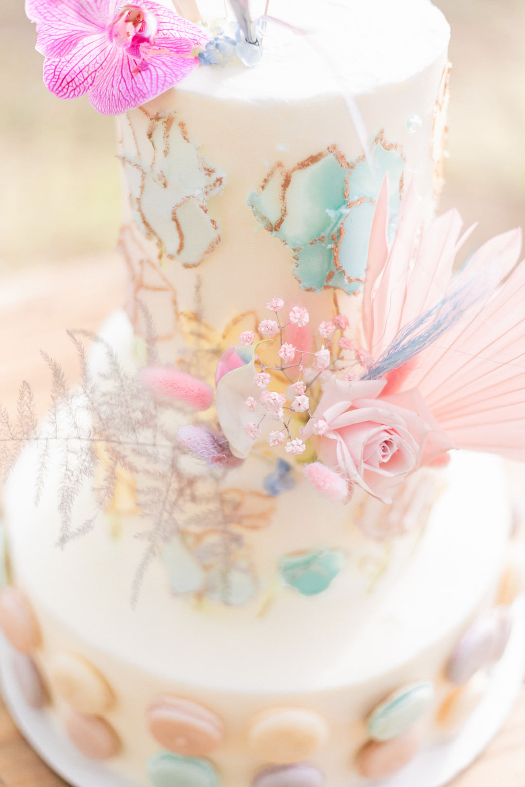 Pink Blue Cake Flowers Modern Whimsical Pastel Wedding Ideas Jennifer Nichole & Co Photography