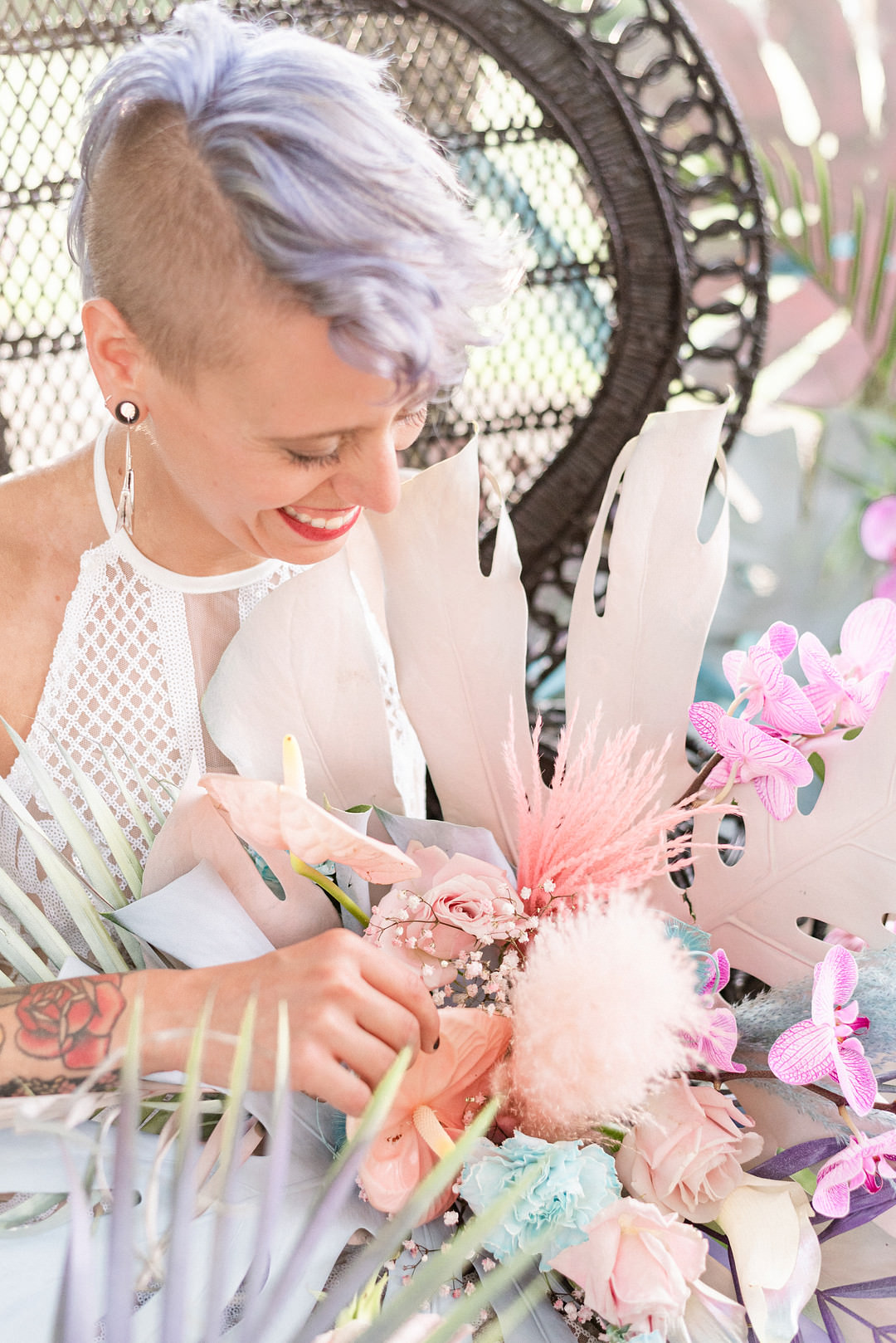 Bouquet Flowers Bride Bridal Blue Pink Modern Whimsical Pastel Wedding Ideas Jennifer Nichole & Co Photography