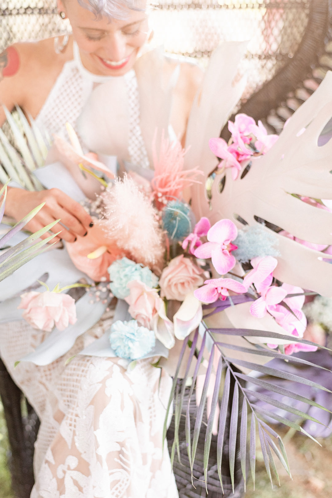 Bouquet Flowers Bride Bridal Blue Pink Modern Whimsical Pastel Wedding Ideas Jennifer Nichole & Co Photography