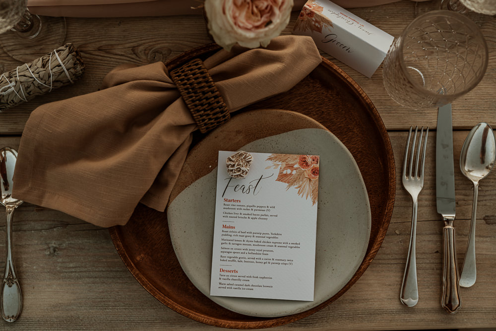 Place Setting Decor Plate Menu Crystal Wilderness Wedding Ideas Finn and the Fox Photography