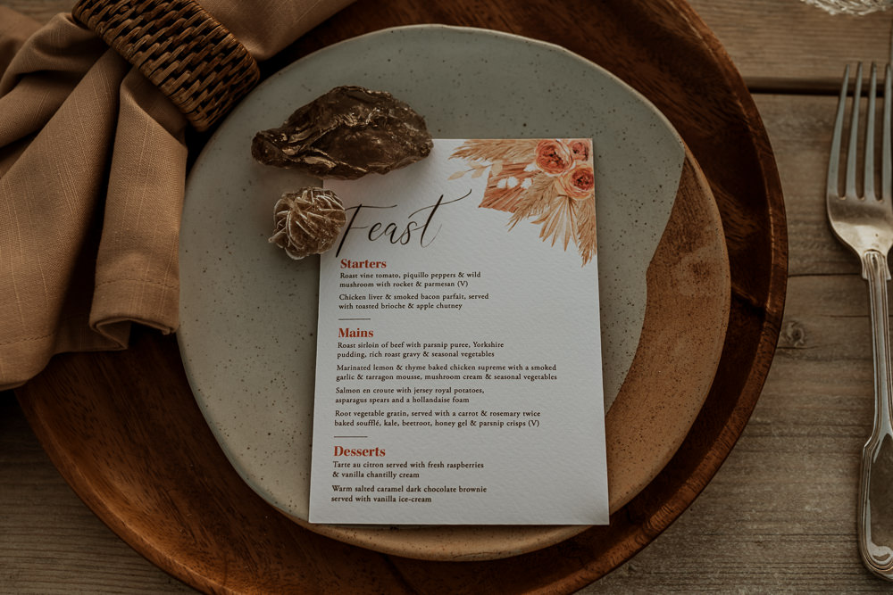 Place Setting Decor Plate Menu Crystal Wilderness Wedding Ideas Finn and the Fox Photography