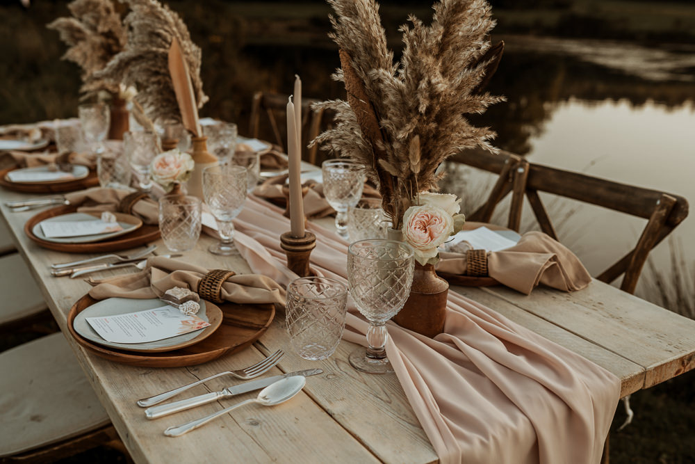Table Decor Cloths Flowers Pampas Grass Earthy Wilderness Wedding Ideas Finn and the Fox Photography