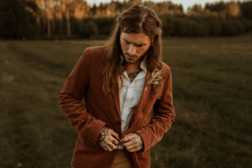 Groom Jacket Rust Terracotta Wilderness Wedding Ideas Finn and the Fox Photography