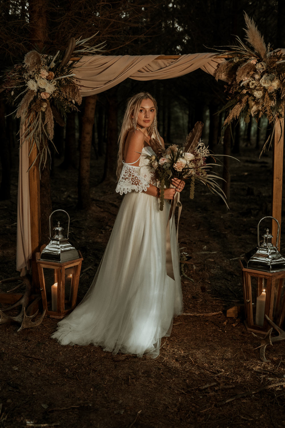 Dress Gown Bride Bridal Sleeves Boho Wilderness Wedding Ideas Finn and the Fox Photography