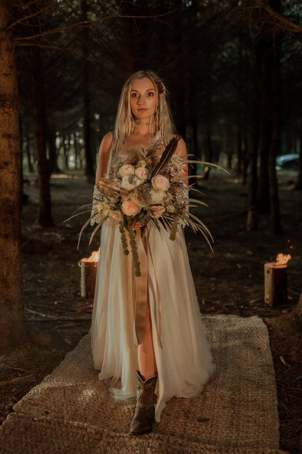 Dress Gown Bride Bridal Sleeves Boho Wilderness Wedding Ideas Finn and the Fox Photography