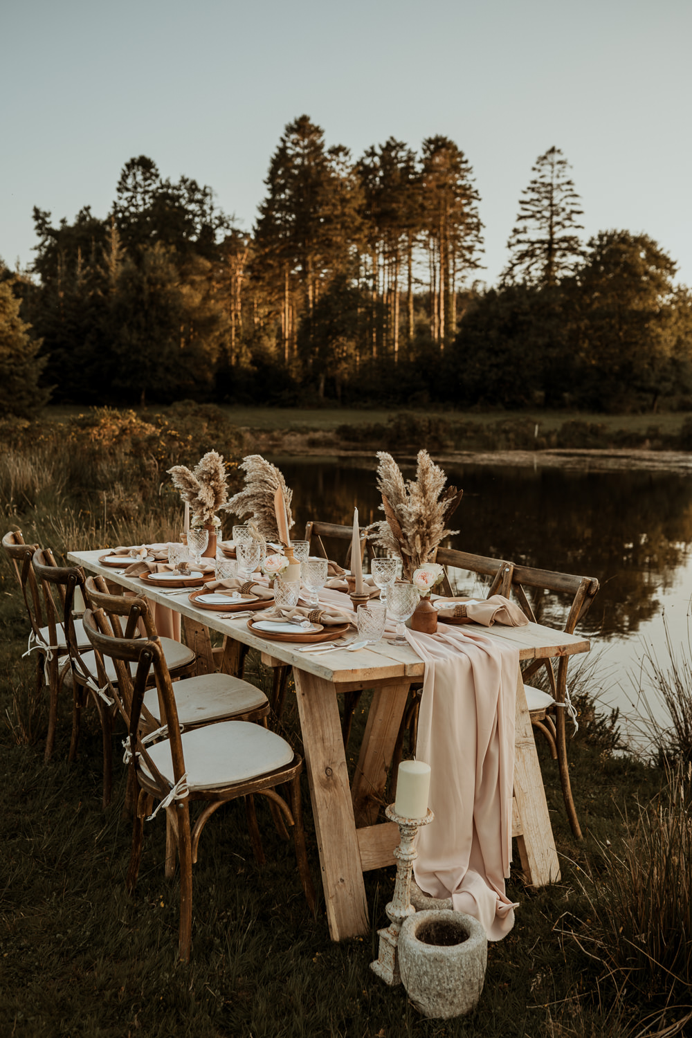 Table Decor Cloths Flowers Pampas Grass Earthy Wilderness Wedding Ideas Finn and the Fox Photography