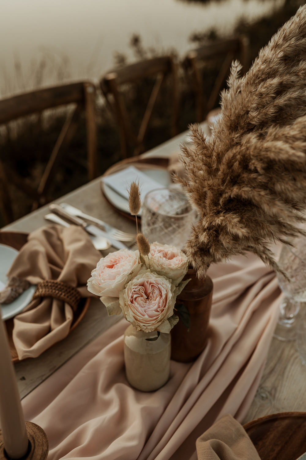 Table Decor Cloths Flowers Pampas Grass Earthy Wilderness Wedding Ideas Finn and the Fox Photography