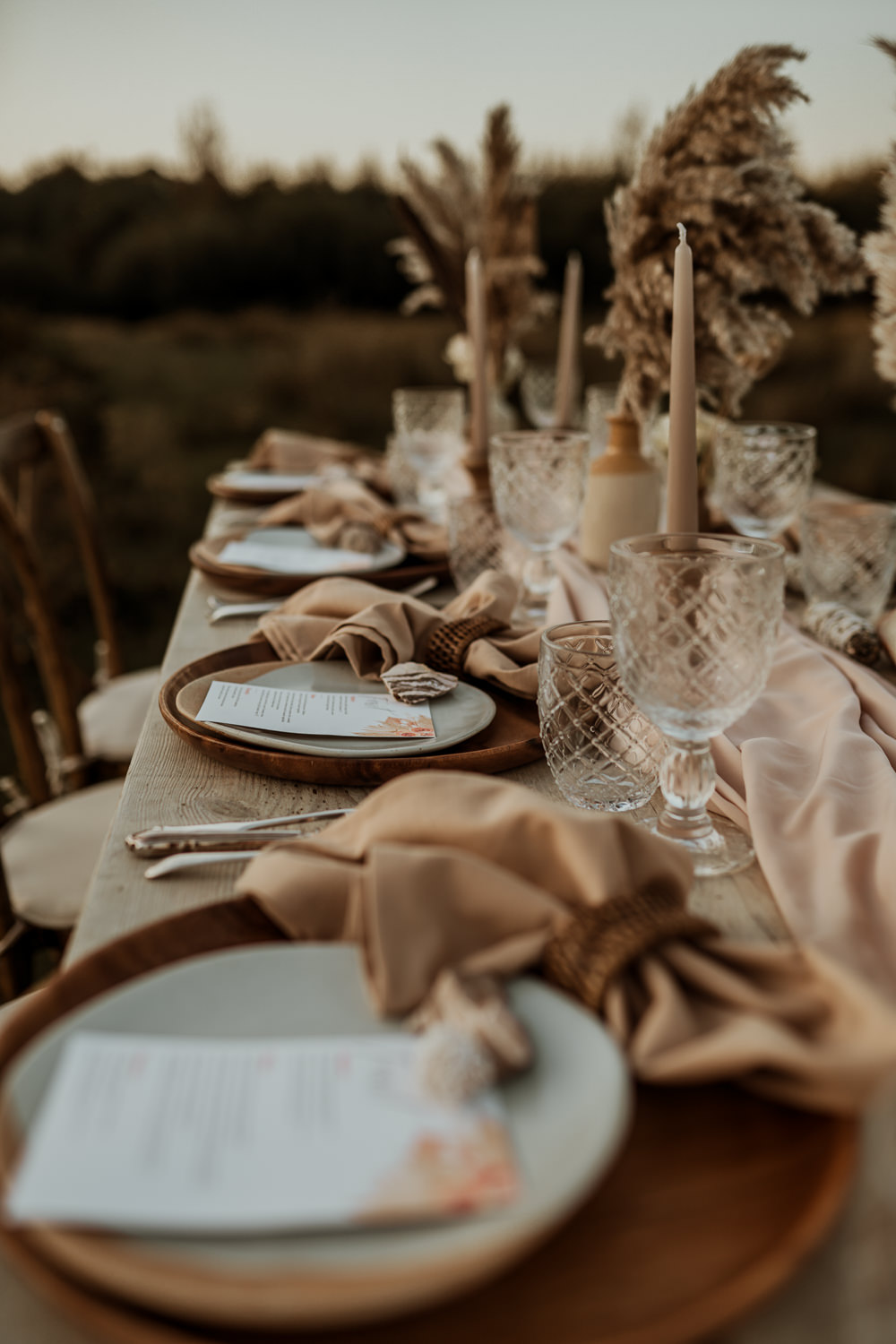 Table Decor Cloths Flowers Pampas Grass Earthy Wilderness Wedding Ideas Finn and the Fox Photography