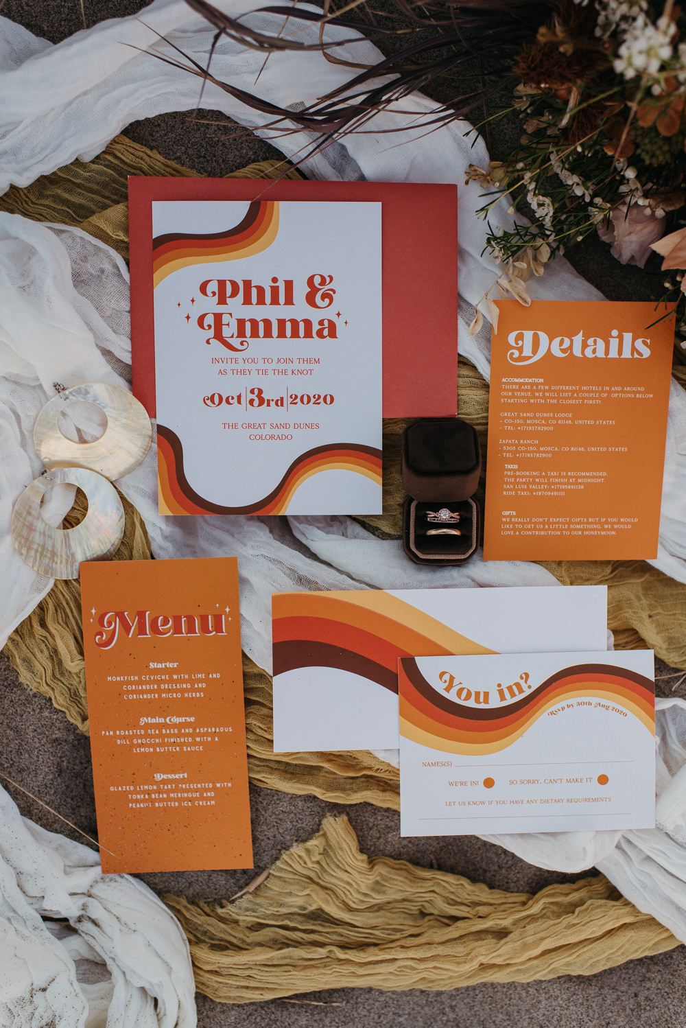 Orange Stationery Invite Invitation Retro 70s Elopement Till Death Do We Adventure