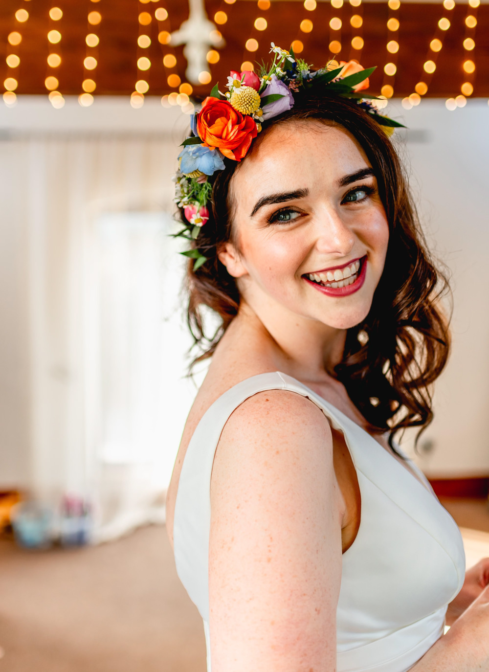 Bride Bridal Hair Make Up Flower Crown Bordesley Park Wedding Lisa Carpenter Photography