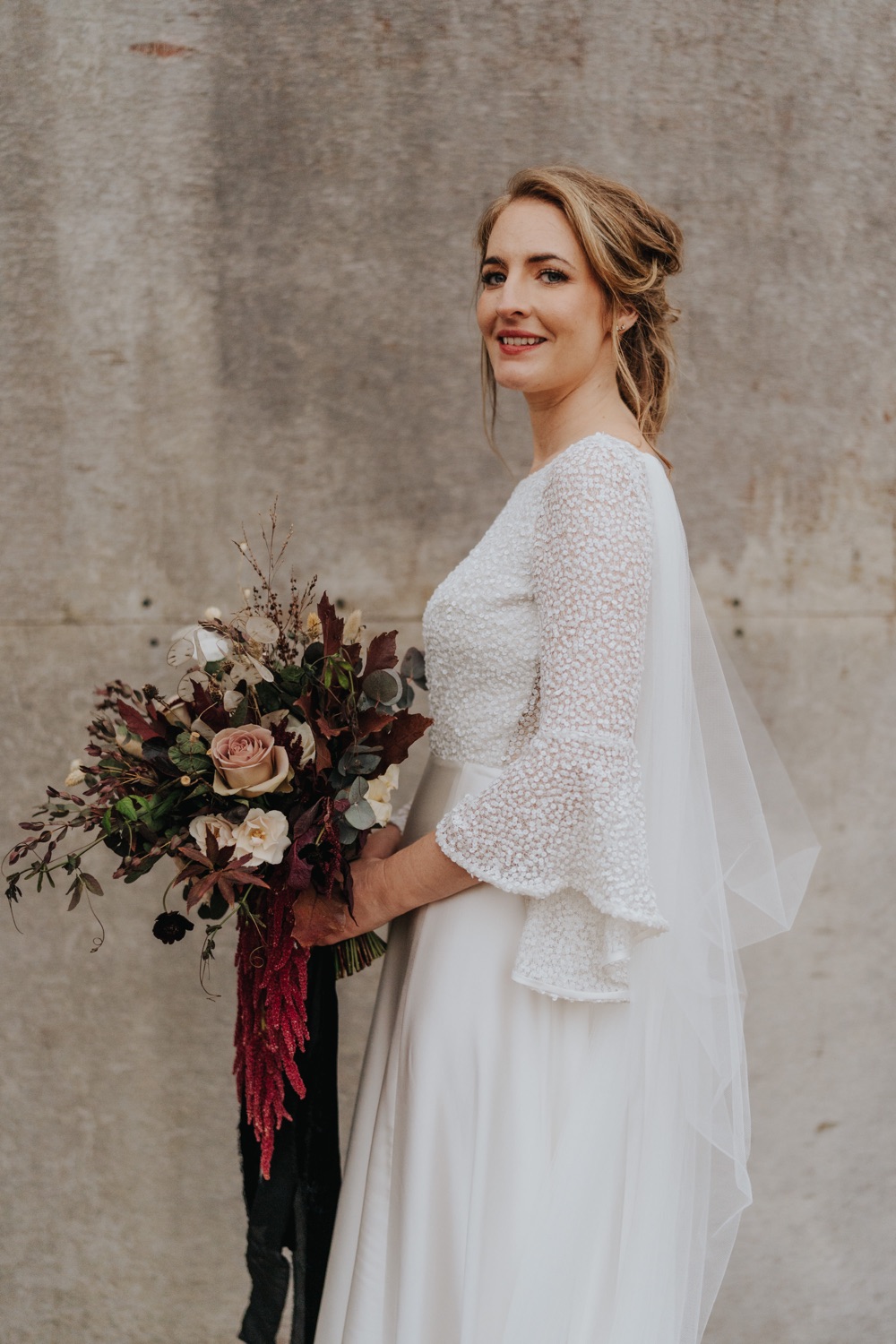 Dress Gown Bride Bridal Sleeves Cape Veil Rolling in Roses Carriage Hall Wedding Bloom Weddings