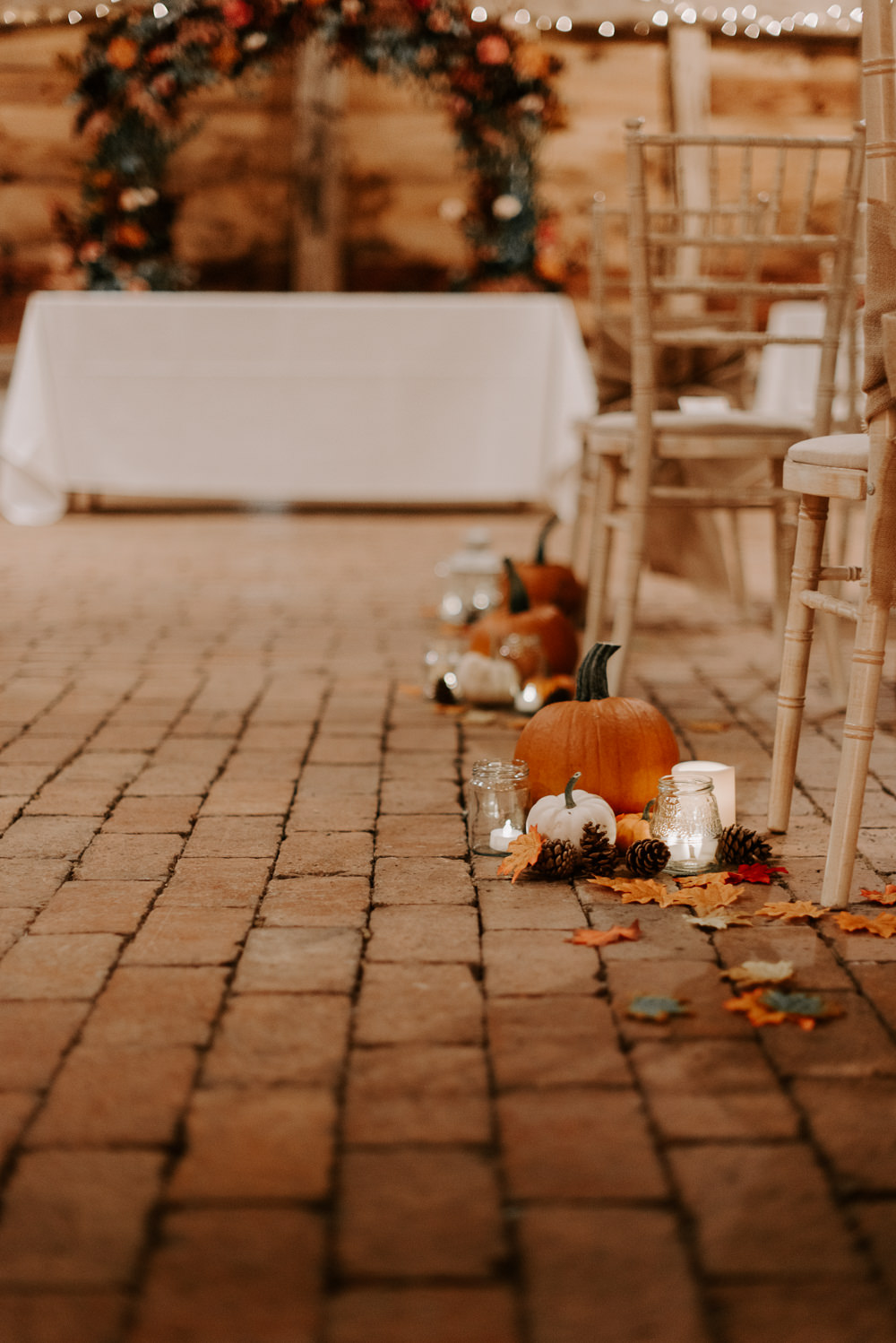 Aisle Pew End Ceremony Decor Pupmkin Candles DIY Autumn Wedding The Light Painters