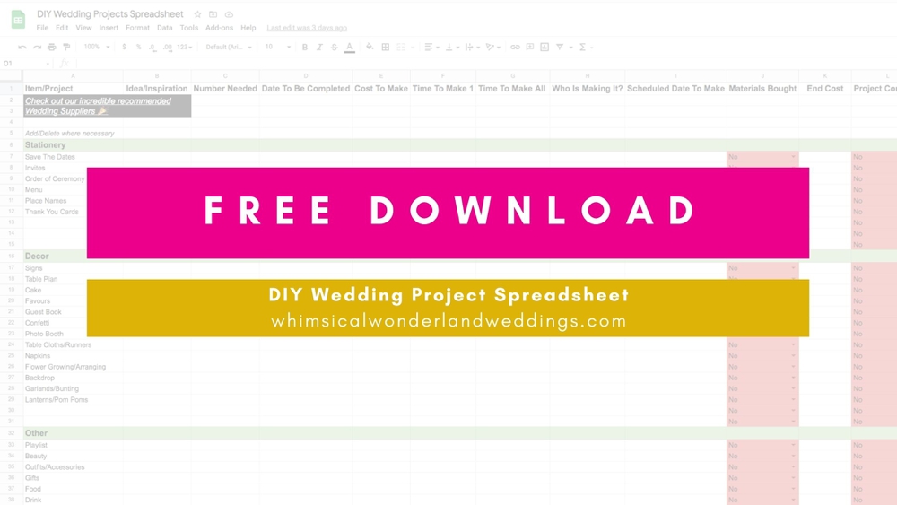 DIY Wedding Planning Spreadsheet Plan UK