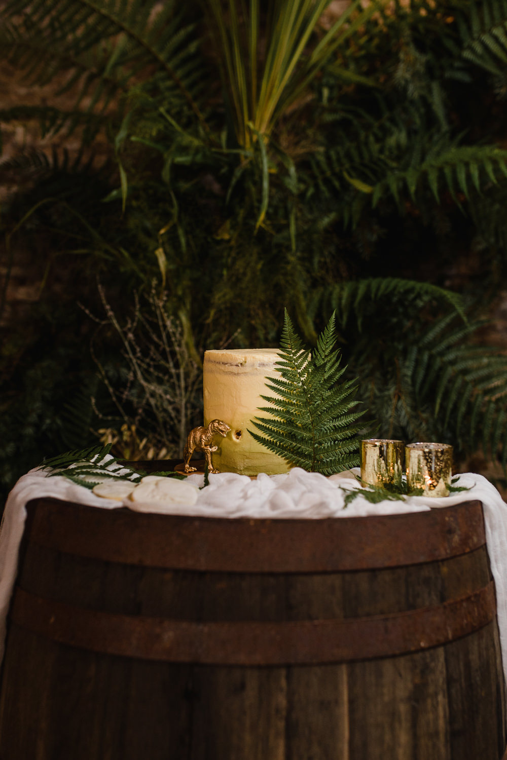 Gold Cake Fern Dinoaurs Movie Wedding Ideas Michelle Huggleston Photography
