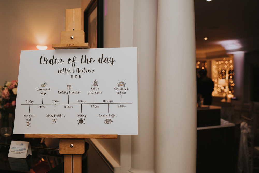 Order of the Day Signs Noke Hotel Wedding Grace Elizabeth