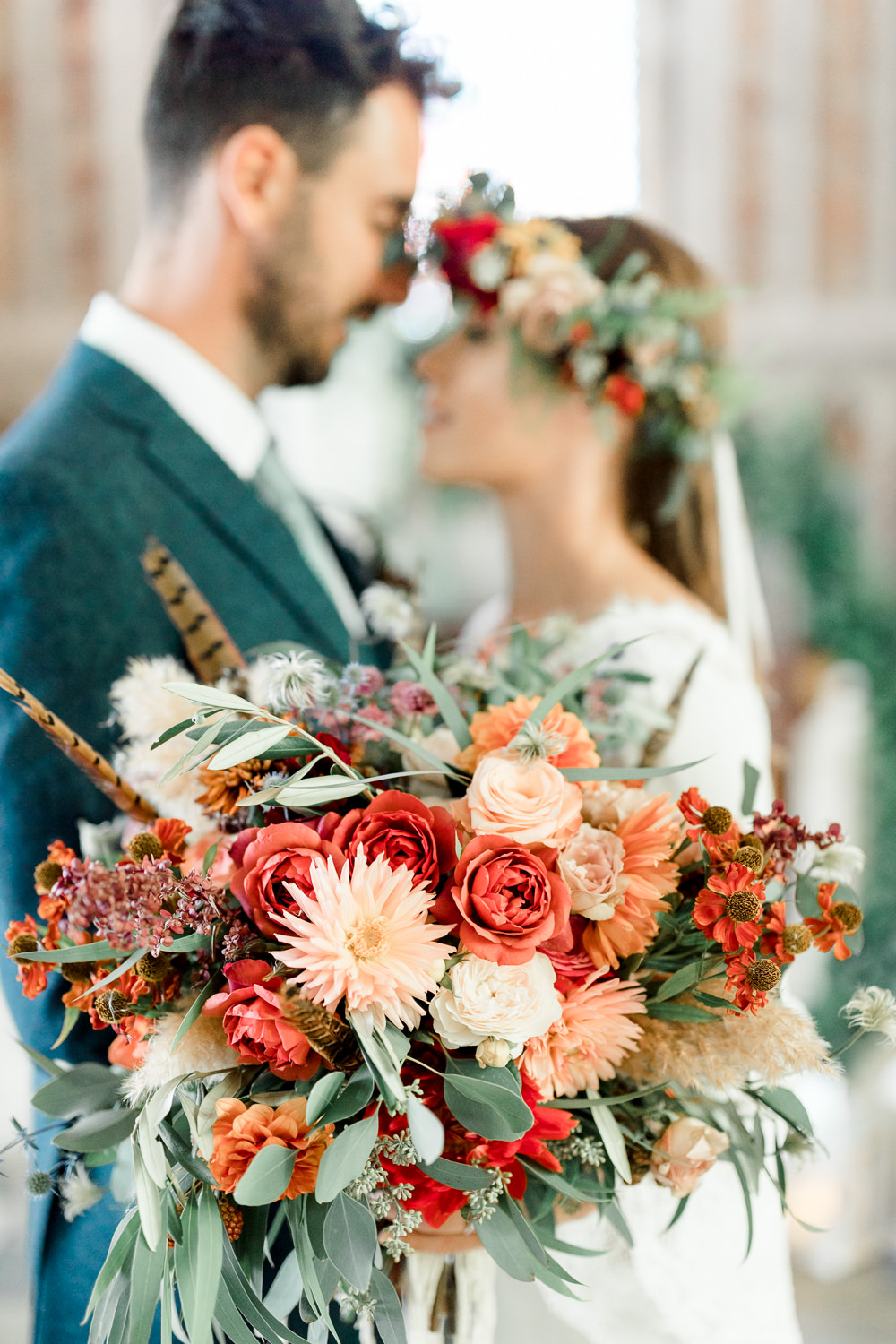 Bouquet Flowers Bride Bridal Orange Rose Dahlia Spire Brighton Wedding Kelsie Scully Photography
