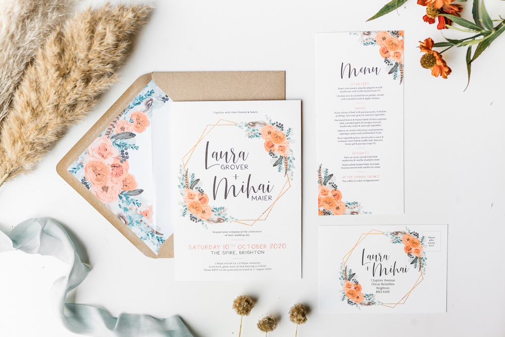 Stationery Invite Invitation Orange Floral Spire Brighton Wedding Kelsie Scully Photography