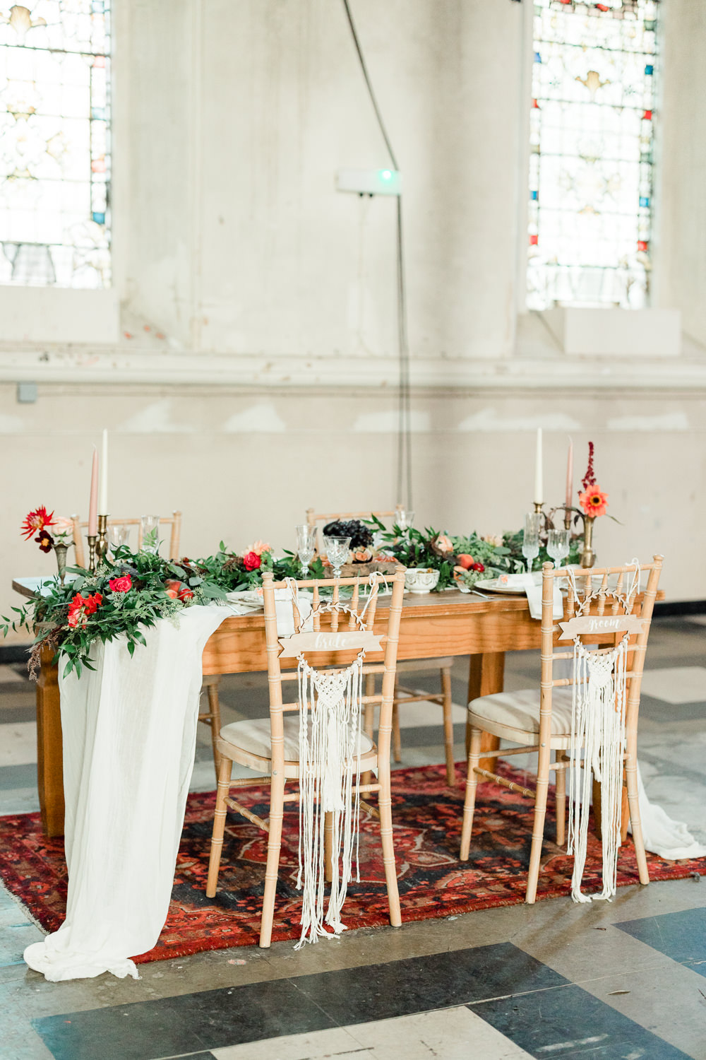 Table Tablescape Sweetheart Decor Greenery Foliage Macrame Spire Brighton Wedding Kelsie Scully Photography
