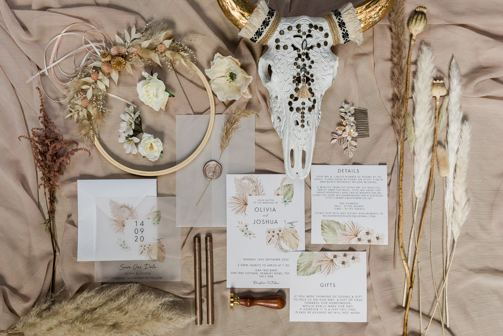 Sunset Wedding Ideas Becky Wright Photography Stationery Invite Invitation Bohemian Palm