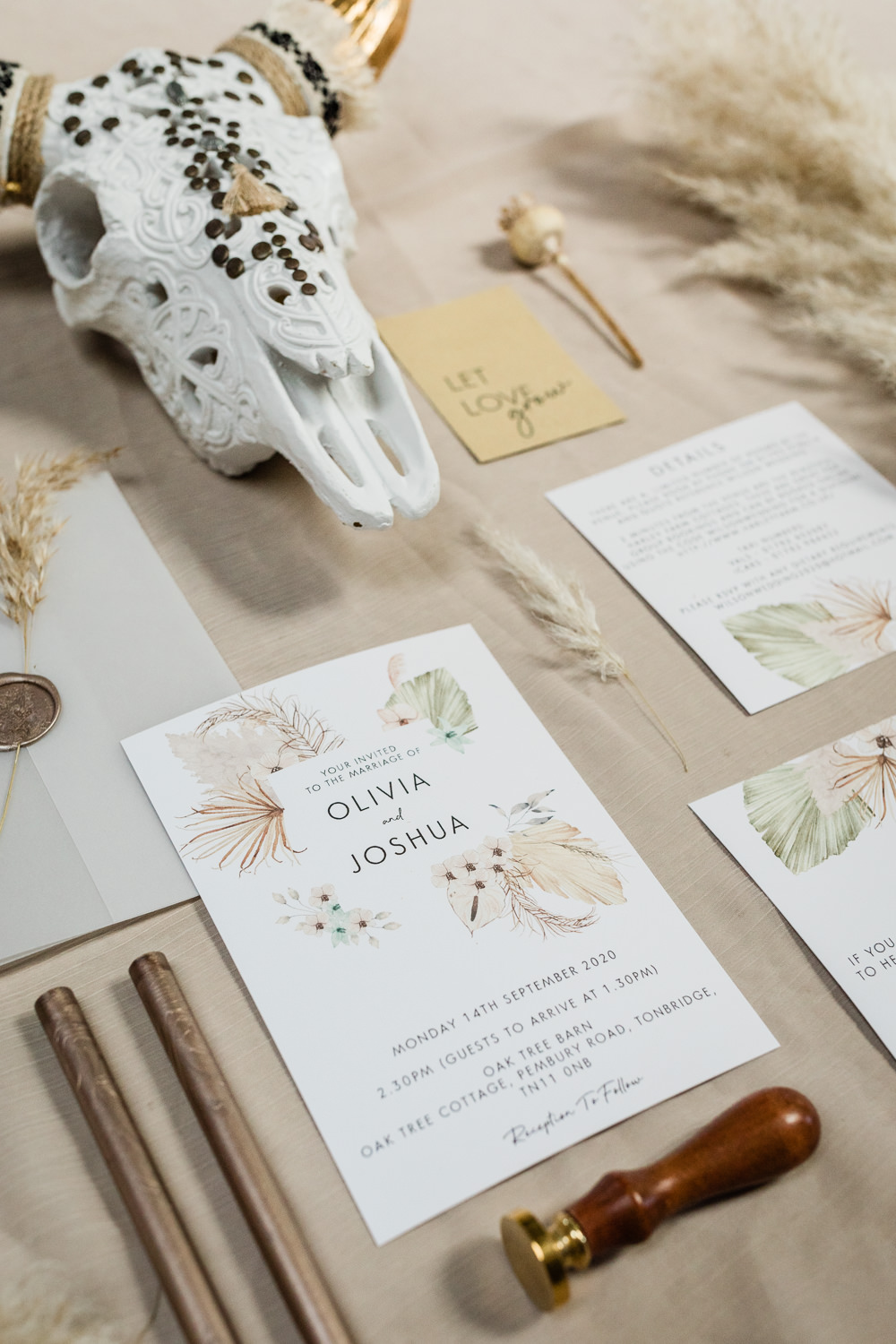 Stationery Invite Invitation Bohemian Palm Sunset Wedding Ideas Becky Wright Photography