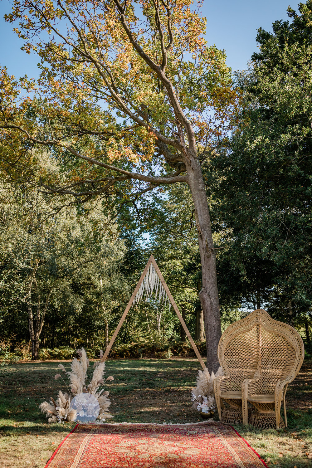 Triangle Arch Backdrop Ceremony Pampas Grass Sunset Wedding Ideas Becky Wright Photography